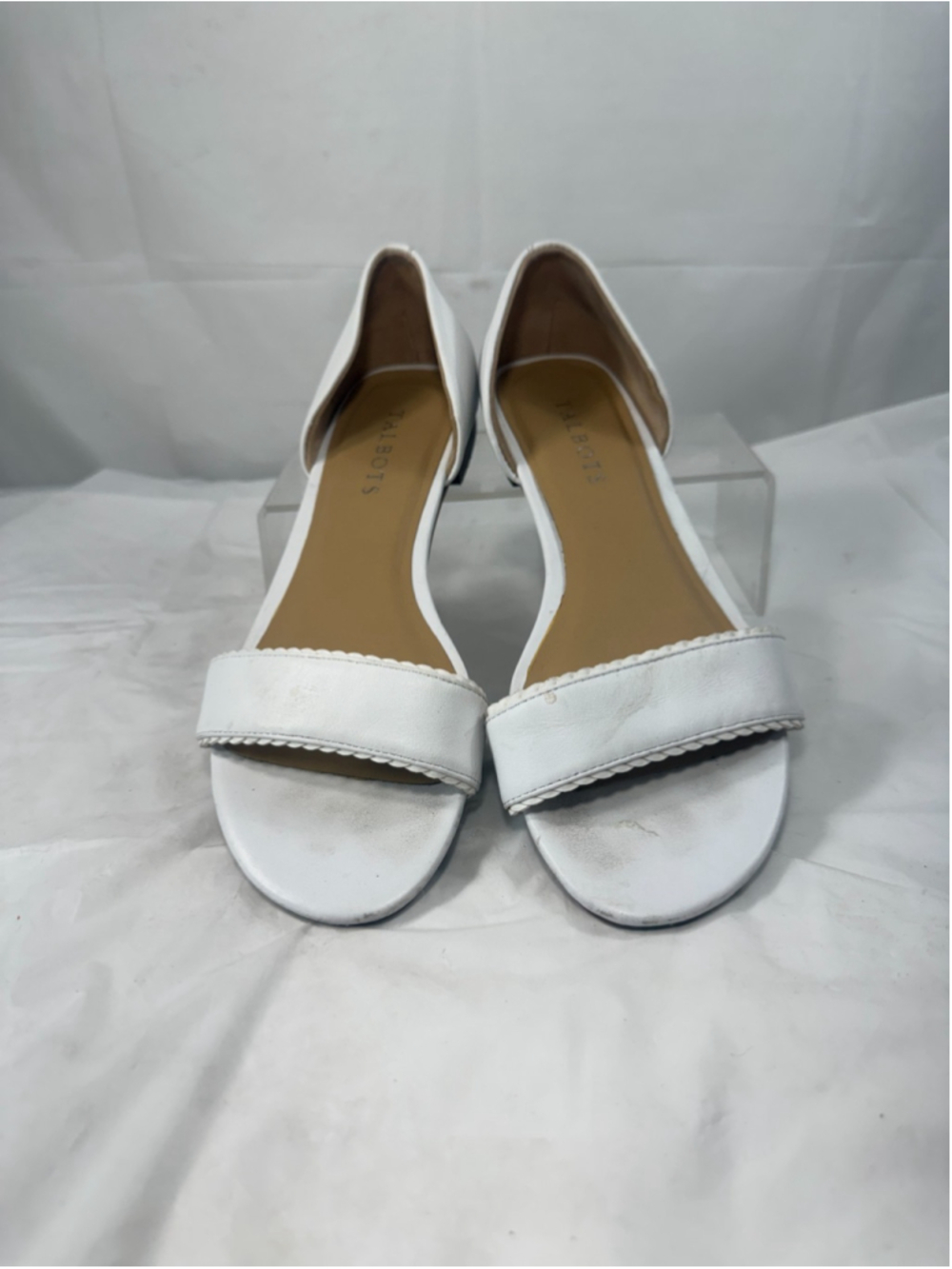 Talbots Lamar Sandals Womens 7 M D'orsay Flats White Leather Open Toe Slip On